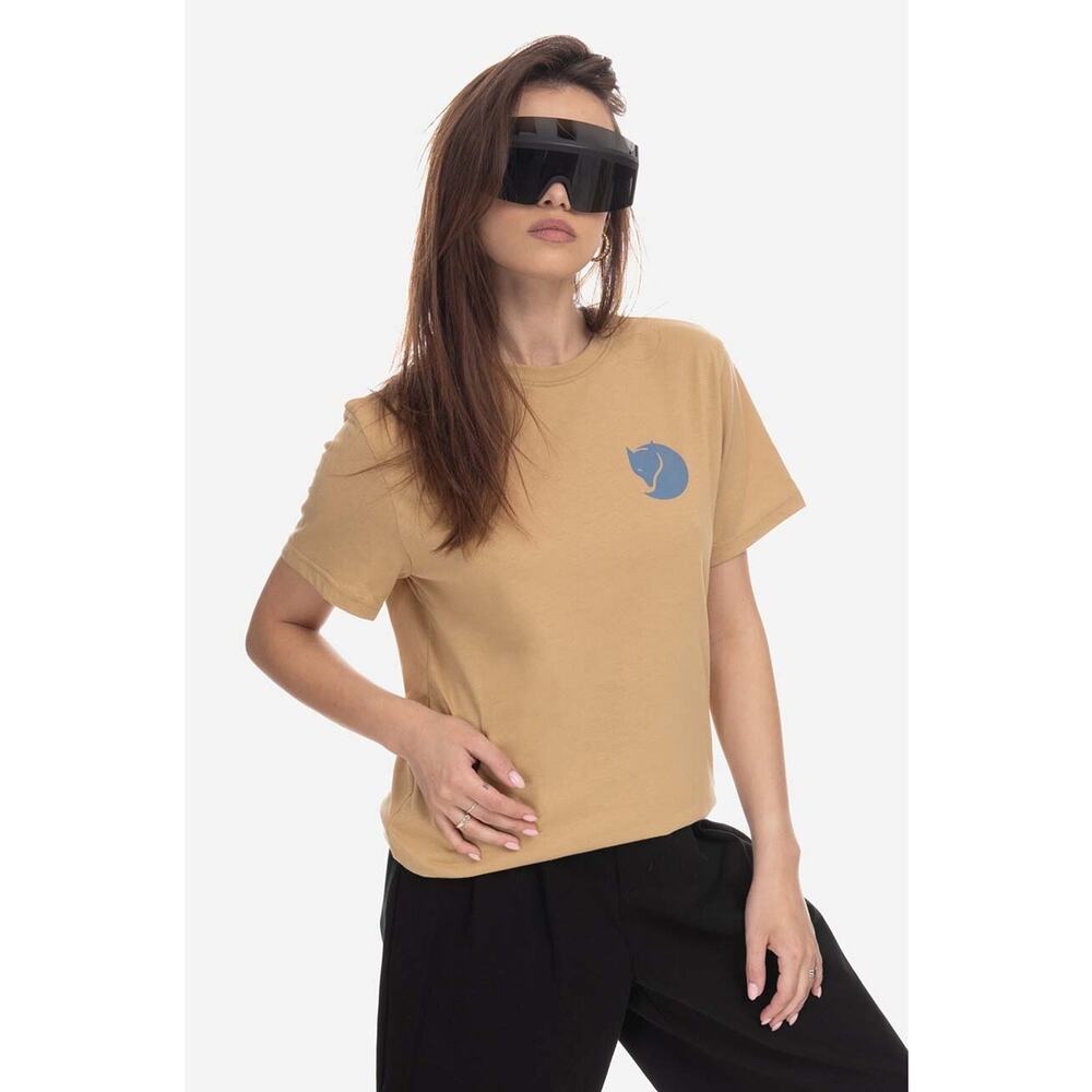 Fjallraven T Shirt Fox Boxy Logo Tee Dune Beige Size Medium